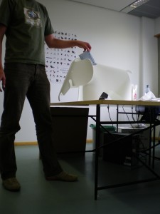 The smow polling station - Eiermann II Table from Richard Lampert and an Eames Elephant from Vitra