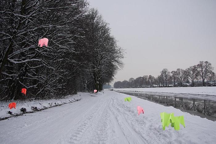 Vitra Eames Elephants prepare to ambush nordic walking pensioners in Leipzig