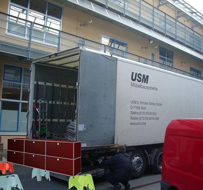 USM Haller being carried by Eames Elephants into the (smow)warehouse