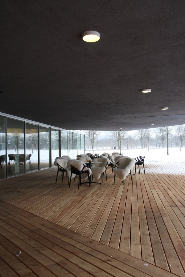 The less-spotted wooly Vegetal graze on the VitraHaus Cafe Terrace