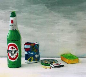 Still life with beer by George Brückmann. The objects are real, have been painted and then photographed