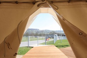 The wonderful view from the Buckminster Fuller Dome at Vitra Campus: A fence