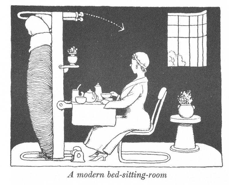 How to live in Flat W Heath Robinson and K R G Browne bed sitting room