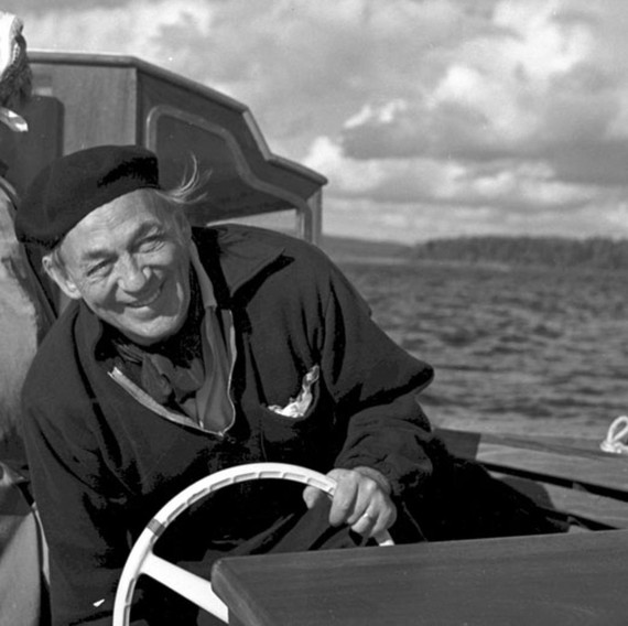 Alvar Aalto on his boat Nemo Propheta