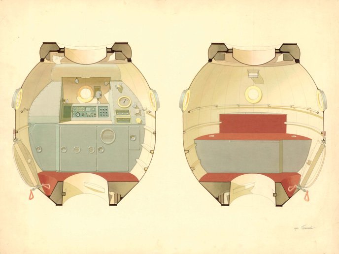 Colour study for the residential area of the Sojus-M space shuttle (1970–1974, design not realised) © Archive Balaschowa