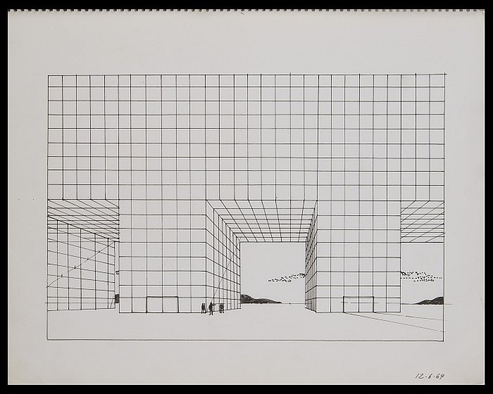 Adolfo Natalilni (Superstudio), Study for the Continuous Monument, 1969. (Photo © The architect, Courtesy of S AM Schweizerisches Architekturmuseum)