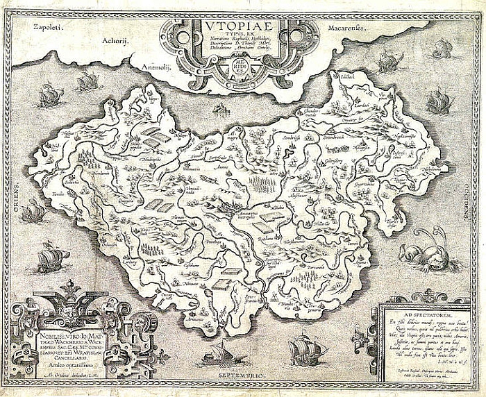 Abraham Ortelius' map of Utopia (ca 1595) (Source https://commons.wikimedia.org/)