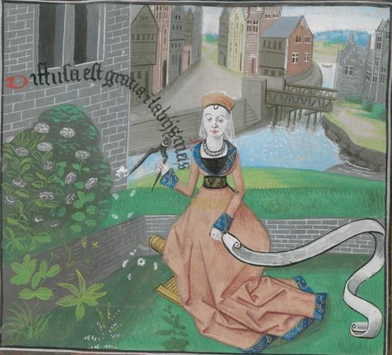 Image from "The Twelve Ladies of Rhetoric" by Jean Robertet, ca 1465, depicting a turf topped brick bench. (Image Bayerische Staatsbibliothek via www.digitale-sammlungen.de)