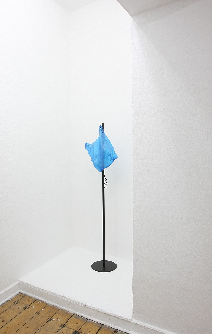 A blue plastic bag, presented on Hook up by Thomas Shnur