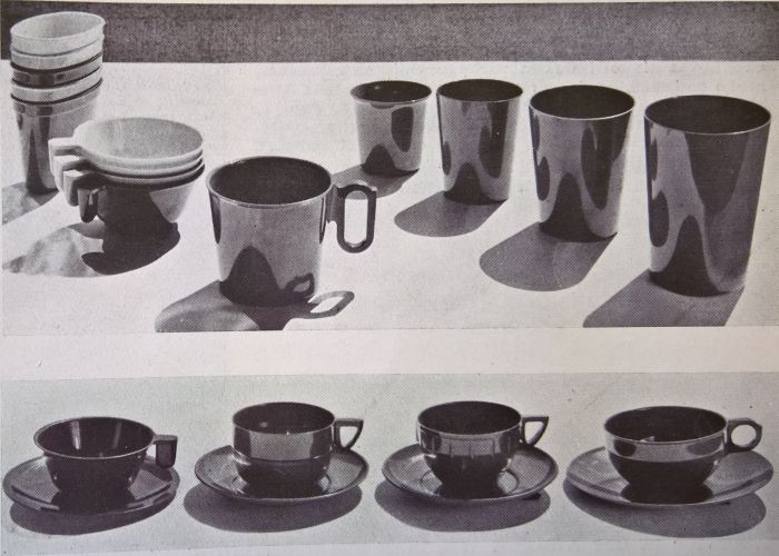 A selection of Resopal cups and beakers by Christian Dell, as seen in Die Schaulade, Volume 1 1934)