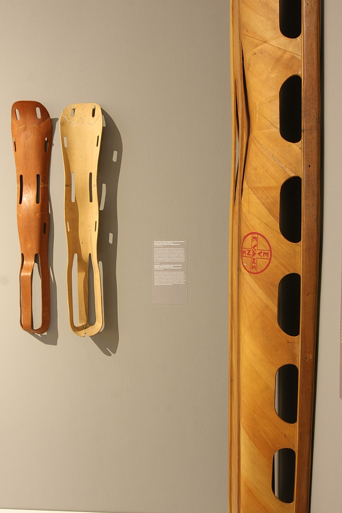 1940s moulded plywood leg splints and stretchers by Charles and Ray Eames through Evans, as seen at Charles &amp; Ray Eames. The Power of Design, Vitra Design Museum (30-09.2017 - 25.02.2018)