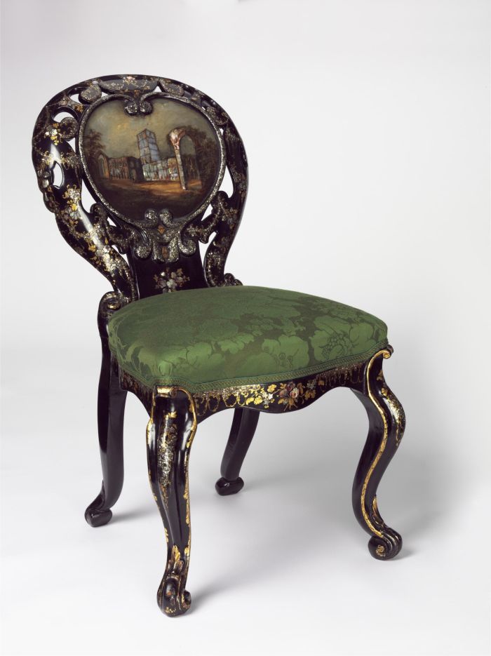 A Chair made by Jennens and Bettridge, Birmingham ca. 1850. Base wood, backrest Papier-mâché (Photo © Victoria and Albert Museum, London)