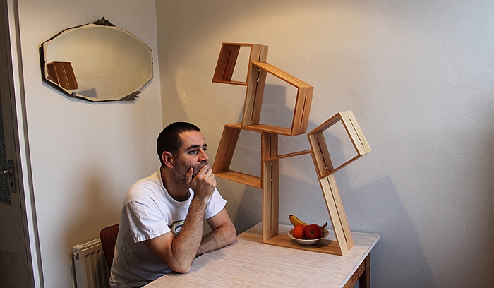 Designer and tuor Peter Marigold with an object from his Split series