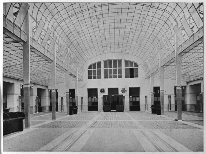 Banking Hall of the Imperial Royal Austrian Postal Savings Bank by Otto Wagner (From: Der Architekt 1907, photo © and courtesy MAK)