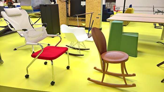 A collection of "Restless" Vitra chairs, as seen at Vitra - Typecasting, Milan Design Week 2018