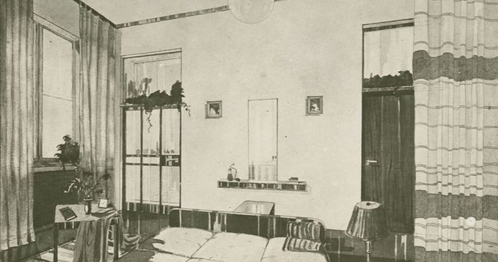 Antonin Urban, Perspective and wall elevations of the bedroom of a living unit, (Photo: Modernist Archive, Bauhaus University, Weimar, courtesy Garage Moscow)