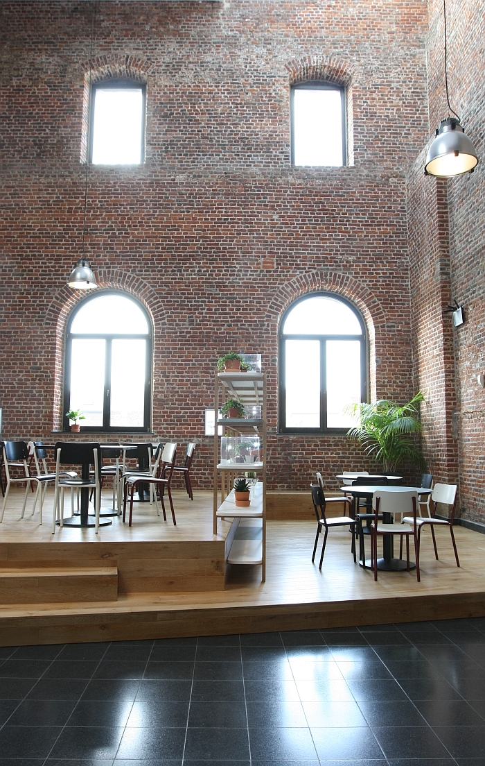 The new cafeteria area as designed by Benoît Deneufbourg for CID - centre d'innovation et de design au Grand-Hornu