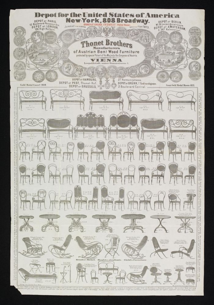 Thonet sales poster for their New York showroom, ca 1873 (photo © & courtesy Victoria and Albert Museum, London)