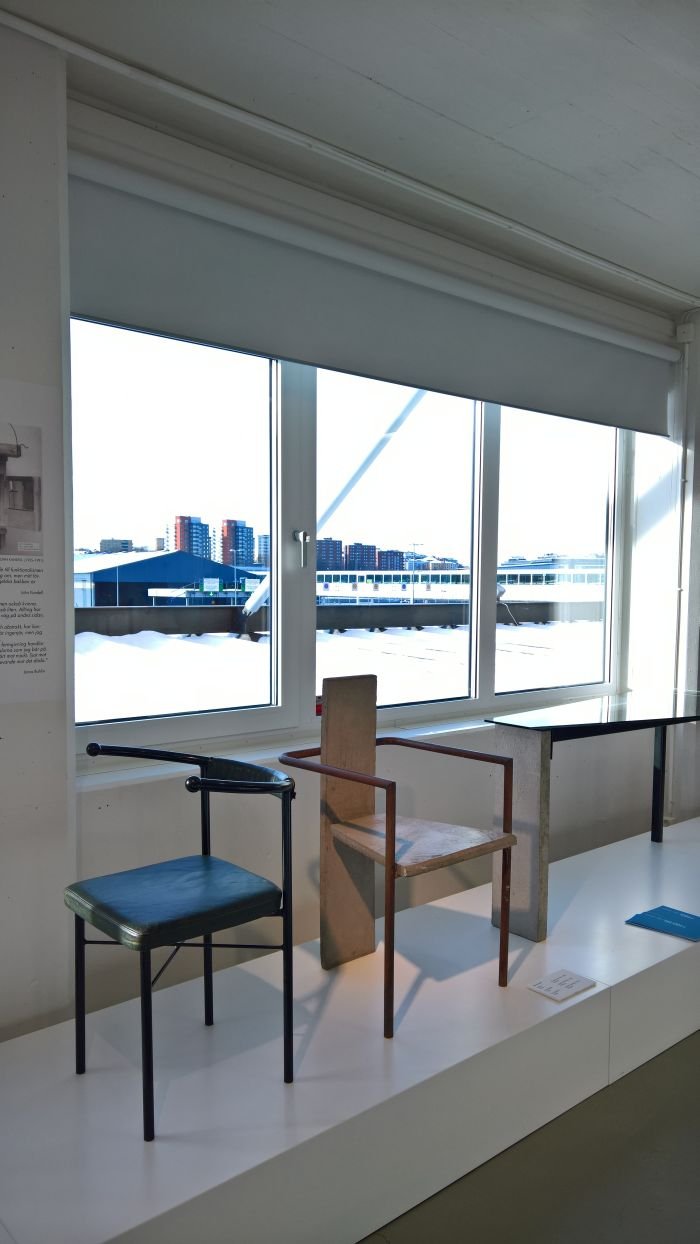 Point (l) and Concrete (r) chairs by Jonas Bohlin for Källemo, as seen at 1980s - A new era in furniture design, The Museum of Furniture Studies, Stockholm 