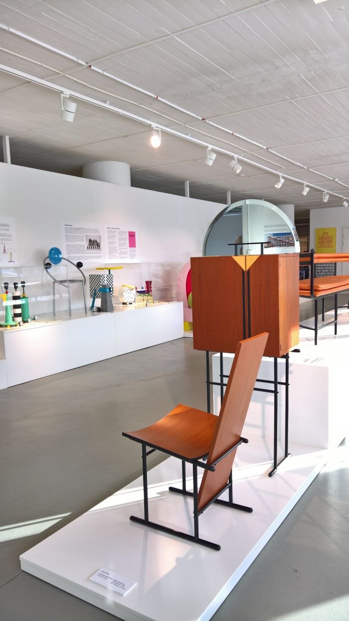 Chair and cabinet by Kersti Sandin and Lars Bülow, as seen at 1980s - A new era in furniture design, The Museum of Furniture Studies, Stockholm