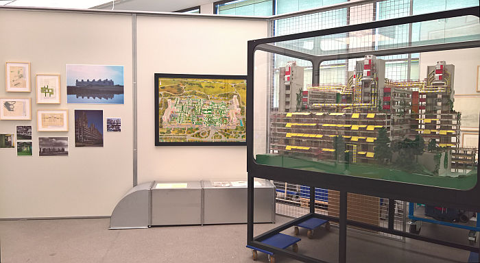 Plans, photos and a model of Aachen Universitätsklinikum, as seen at Die Neue Heimat ­(1950–1982). A Social Democratic Utopia and Its Buildings, the Architekturmuseum der TU München