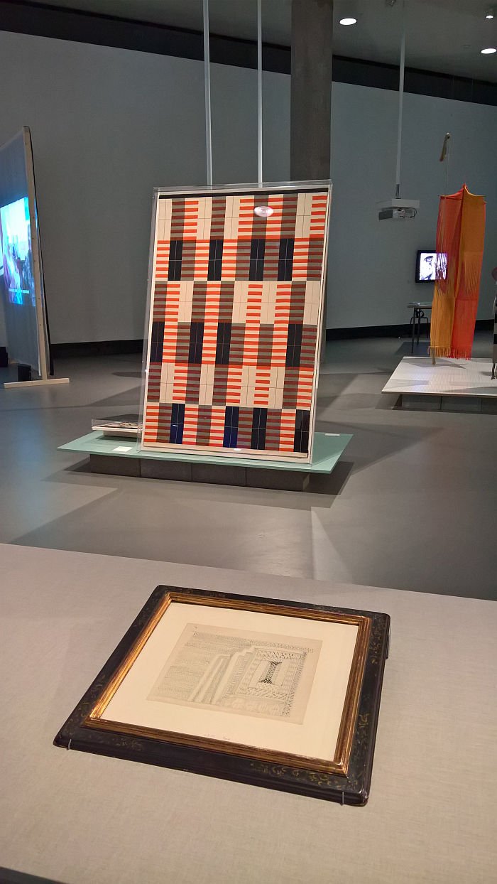 Maghrebian carpet patterns by Paul Klee and a design by Anni Albers, as seen at Bauhaus Imaginista, Haus der Kulturen der Welt, Berlin