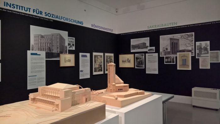 Social, civil and religious buildings in Frankfurt, including Palmengarten by Martin Elsaesser and Werner Hebebrand & Gustav-Adolf-Kirche by Martin Elsaesser, as seen at New Human, New Housing - Architecture of the New Frankfurt 1925–1933, the Deutsches Architekturmuseum Frankfurt