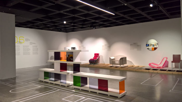 Works by, amongst others, Maarten van Severen, Shiro Kuramata, Tejo Remy and in the middle the Self Shelf system by Ronan and Erwan Bouroullec for Vitra, as seen at SPACES. Interior design evolution, ADAM Brussels Design Museum, Brussels