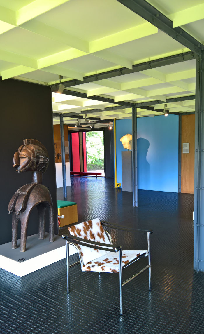 A Baga shoulder mask, LC1 by Le Corbusier/Jeanneret/Perriand and Aphrodite, as seen at Mon univers, Pavillon Le Corbusier, Zürich