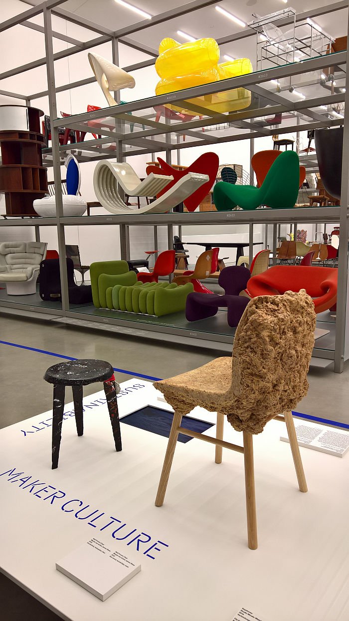 Sea Chair by Studio Swine (l) & Well Proven Chair by Marjan van Aubel and James Shaw (r), as seen at After the Wall. Design since 1989, Vitra Design Museum Schaudepot