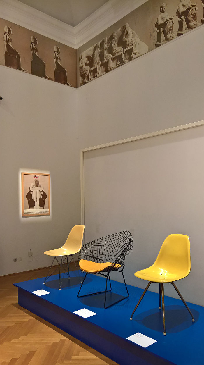 The original Sitzen 69 exhibition poster looks over chairs that weren't included, , as seen at Sitzen 69 Revisited @ MAK – Museum für angewandte Kunst, Vienna