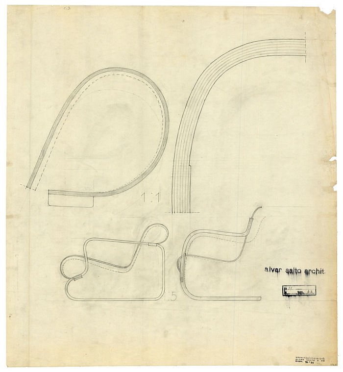 Sketches for the Paimio and Small Paimio armchairs (Image © Alvar Aalto Foundation, courtesy Takenaka Carpentry Tools Museum)