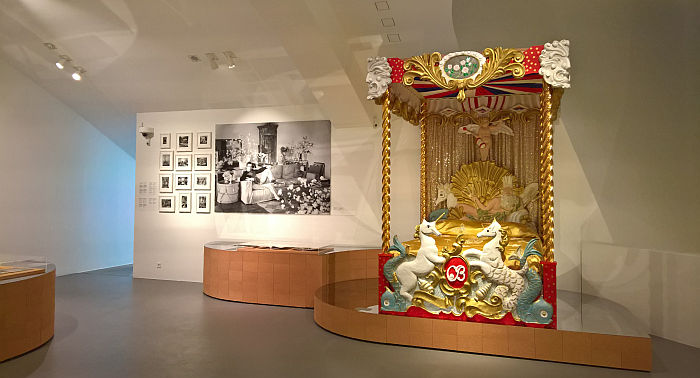 The circus bed from and photographs of Ashcombe House by Cecil Beaton, as seen at Home Stories: 100 Years, 20 Visionary Interiors, Vitra Design Museum