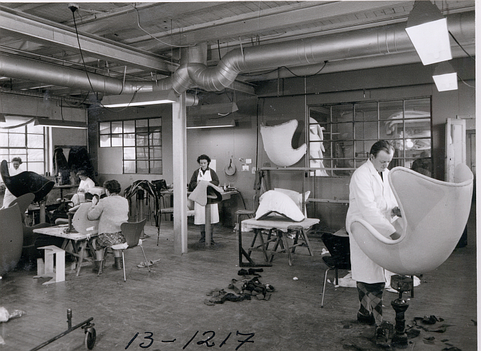 Production of the Egg chair at Fritz Hansen in 1963. For all its modernity it is and was a largely handcrafted object (photo © and courtesy Fritz Hansen)