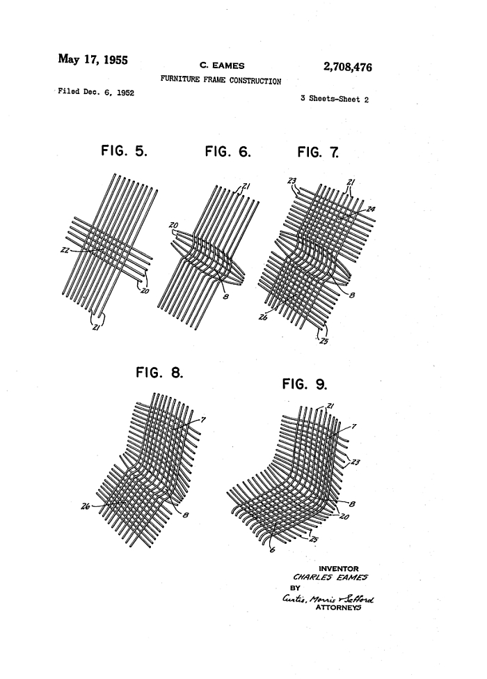 Eames US Patent 2,708,476 for "Furniture Frame Construction"