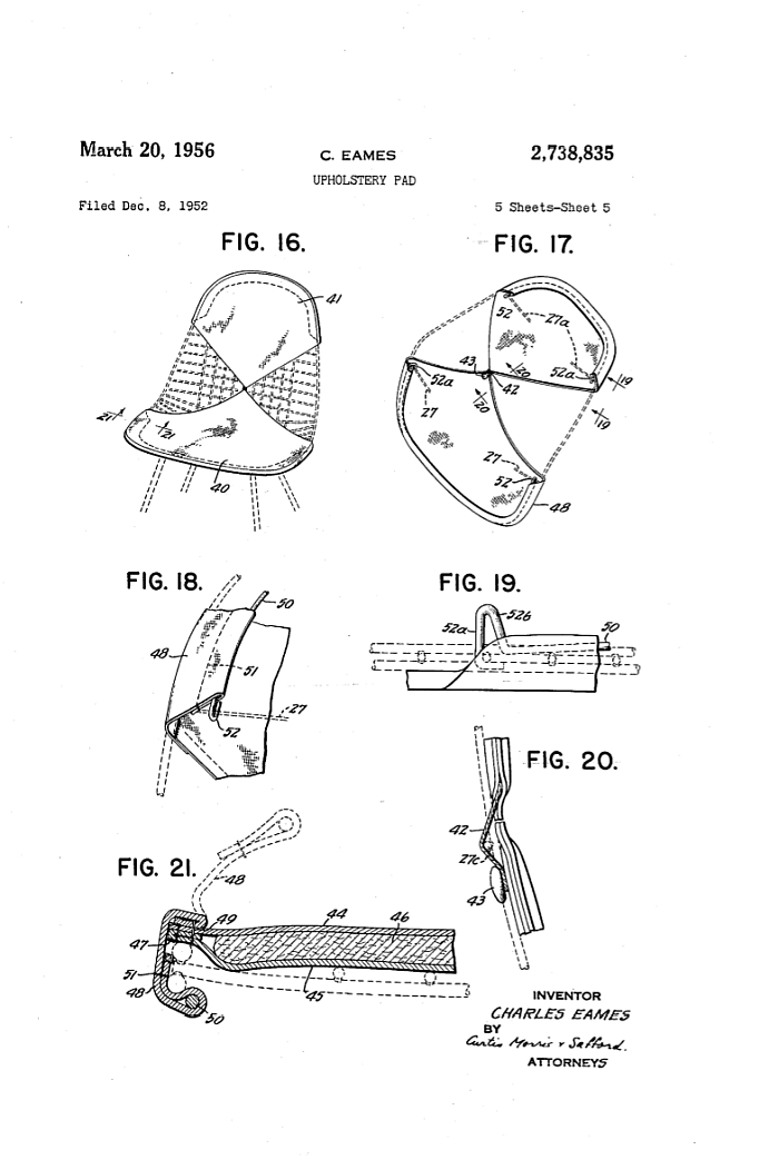 Eames US Patent 2,738,835 for an "Upholstery Pad"