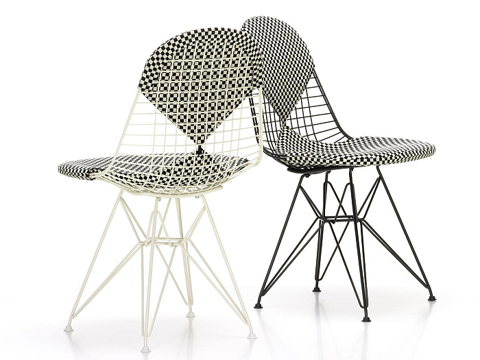 The Eames DKR Upholstered Wire Chair through Vitra, here with the "bikini" covers....