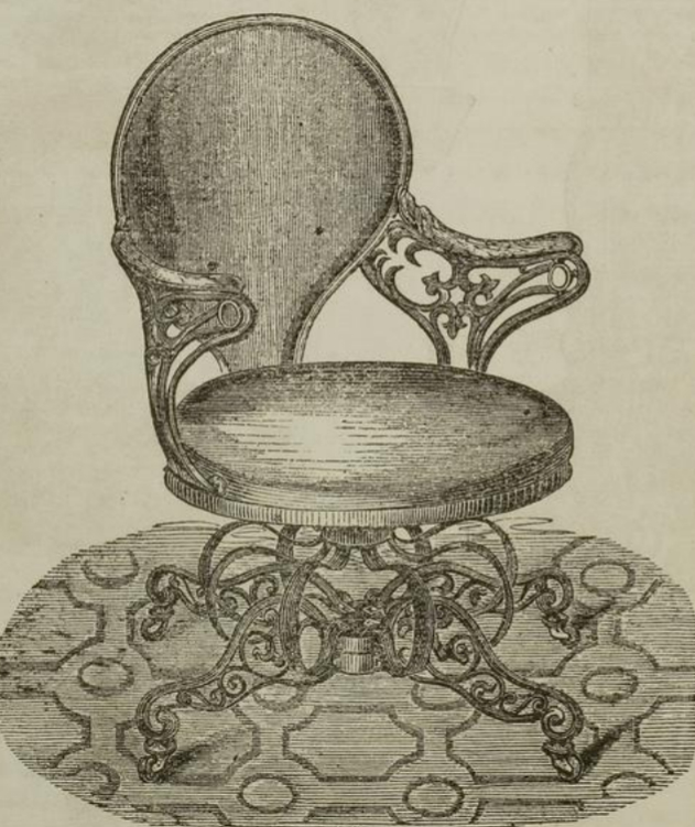 A Centripetal Spring Chair by Thomas E. Warren for the American Chair Company as depicted in The illustrated exhibitor, 1851 