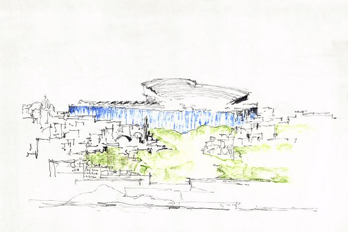 Sketch for the Baghdad Art Museum in Iraq (1957–58) by Alvar Aalto, part of The Dream of a Museum. Alvar Aalto Museum Designs. Alvar Aalto Museum