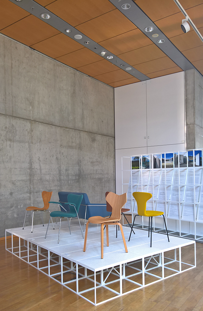 Chair designs by Arne Jacobsen, as seen at Gesamtkunstwerke – Architecture by Arne Jacobsen and Otto Weitling in Germany at Felleshus, The Nordic Embassies, Berlin