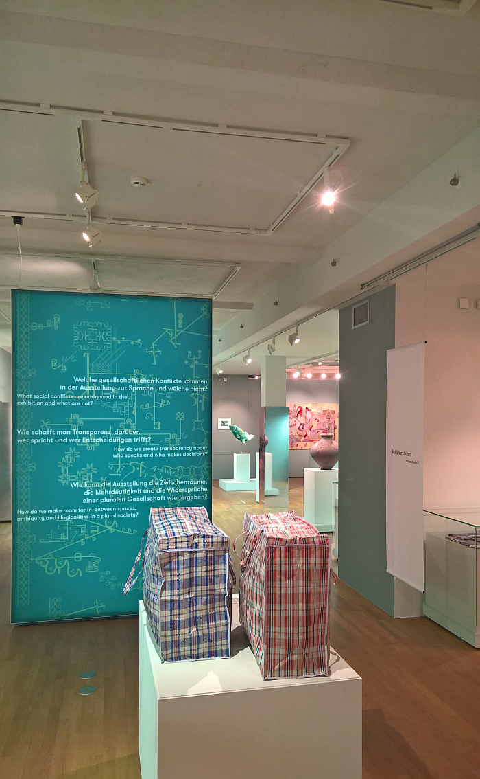 A Red-White-Blue bag, as seen at Cultural Affairs. Art without Borders Grassi Museum für Angewandte Kunst, Leipzig