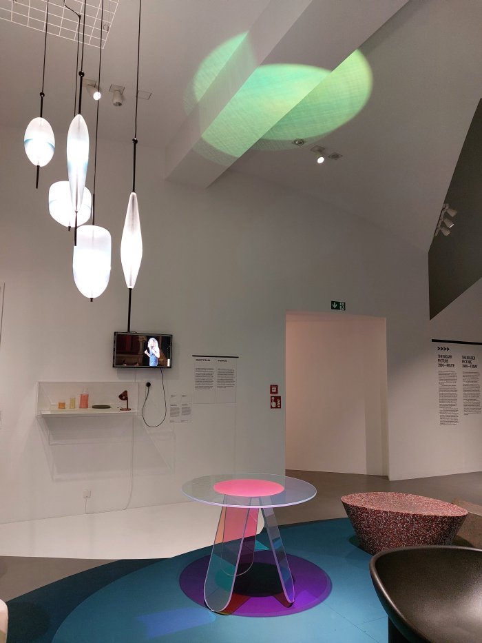 Shimmer by Patricia Urquiola for Glass Italia (2015).... shimmers green above and purple below, as seen at Here We Are! Women in Design 1900 - Today, Vitra Design Museum, Weil am Rhein