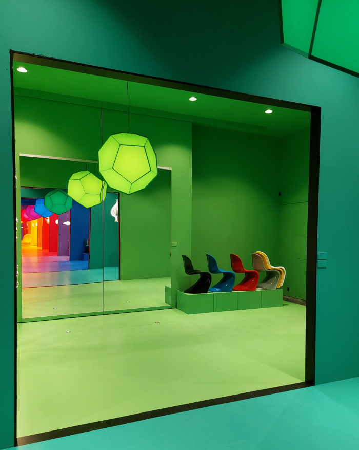 Panton chairs and a rainbow wormhole, as seen at Verner Panton - Colouring a New World, Trapholt, Kolding