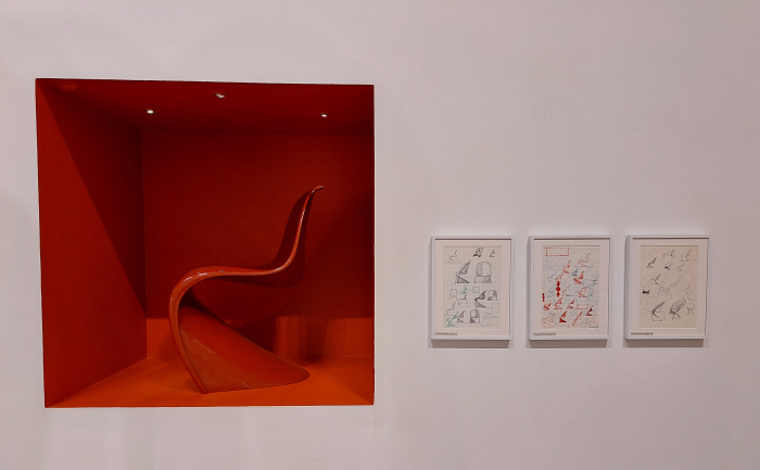 Panton Chair and development sketches, as seen at Verner Panton - Colouring a New World, Trapholt, Kolding