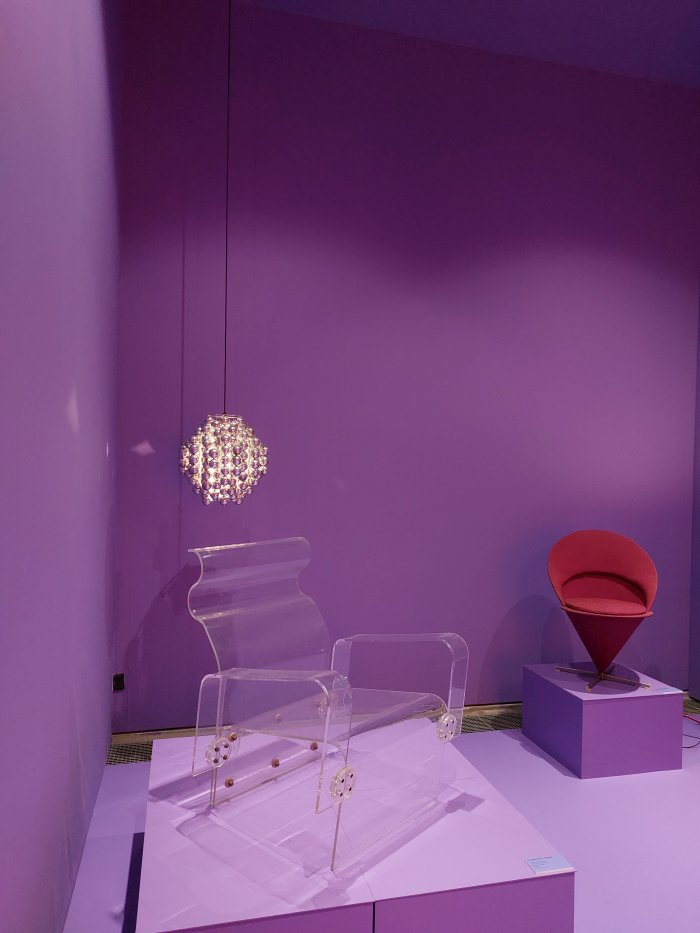 Not all colourful, but all contributes to the colour, Panton's Plexiglass Chair, as seen at Verner Panton - Colouring a New World, Trapholt, Kolding