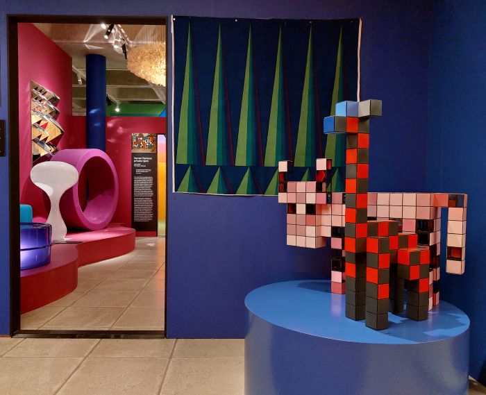 Pantonaef building block animals (1975), and a view into the Panton family home, as seen at Verner Panton – Colouring a New World, Trapholt, Kolding