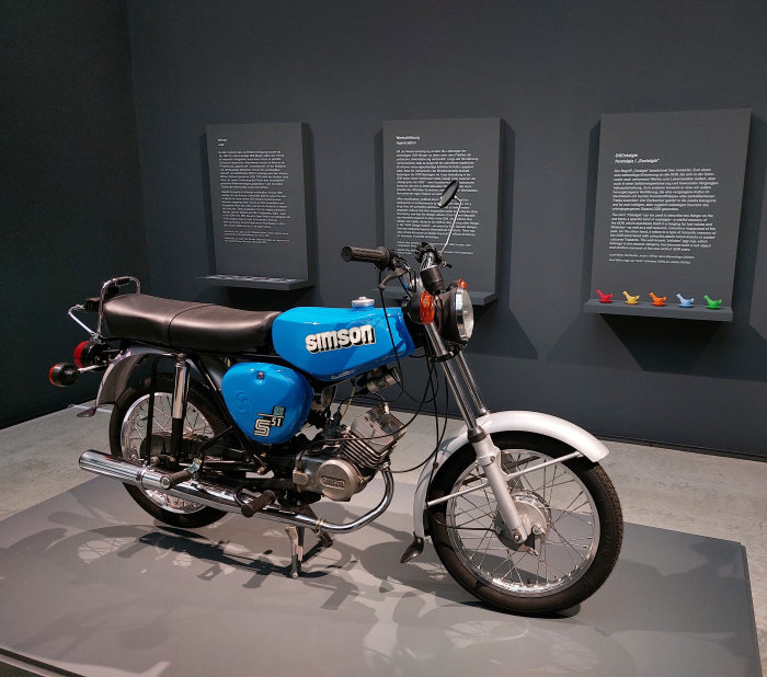 A Simson S51 Mokick by Karl Clauss Dietel and Lutz Rudolph, as seen at German Design 1949–1989. Two Countries, One History, Kunsthalle im Lipsiusbau, Dresden