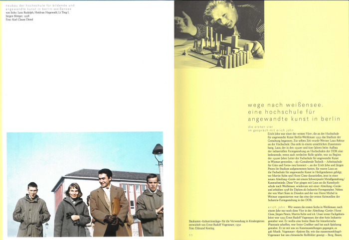 Karl Clauss Dietel (extreme left) and fellow students at the Hochschule für angewandte Kunst Berlin-Weißensee, as seen in karl clauss dietel. die offene form by Walter Scheiffele and Steffen Schuhmann, Spector Books, 2021 (Image courtesy Spector Books)