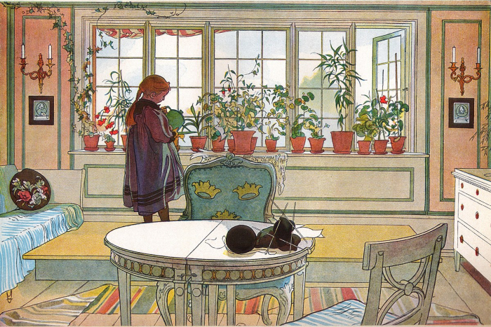 Blomsterfönstret, The Flower Window, by Carl Larsson from Ett Hem, 1899 (via commons.wikimedia.org public domain)