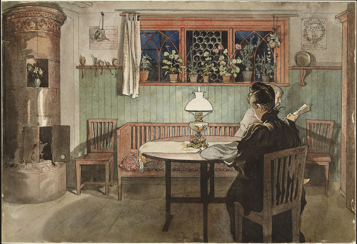 När barnen har gått och lagt sig, When the children have gone to bed, by Carl Larsson from Ett Hem, 1899 (via commons.wikimedia.org public domain)